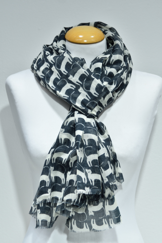 Ullsjal Med Kattmönster - Svart och Vit - Image 3