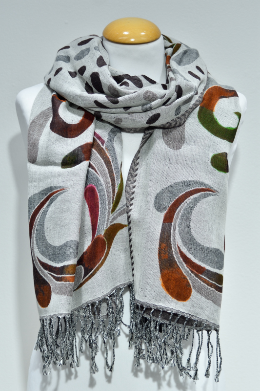 Vändbar ullsjal med konstnärligt mönster – flerfärgad i 100% Ull