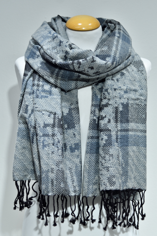 Ullsjal med konstnärligt mönster - Enkel och elegant – flerfärgad i 100% Ull