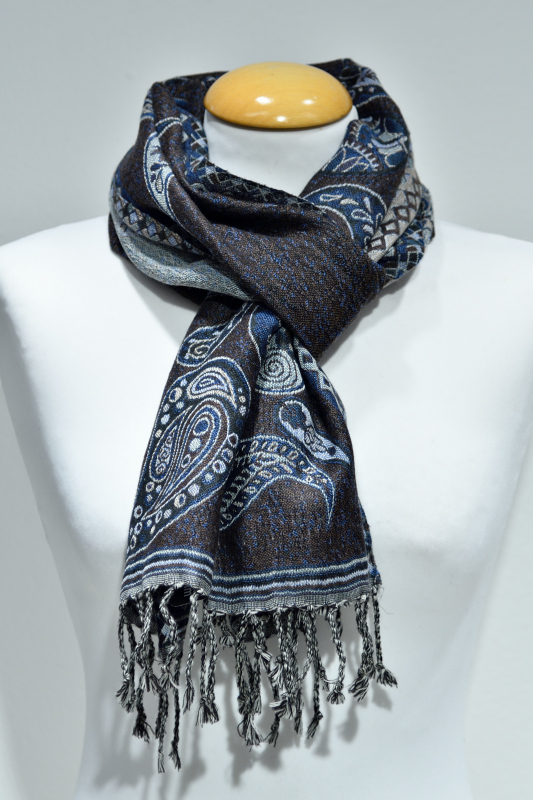 Ullsjal med paisleymönster - Blå - Image 2